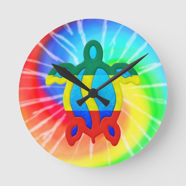 Gefärbte Krawatte Rasta Honu Schildkröte Runde Wanduhr (Vorderseite)