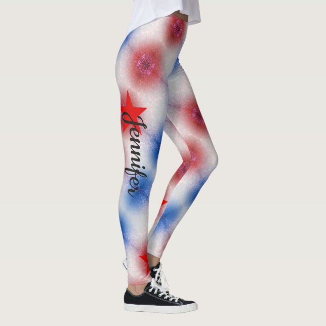 Gefärbte Krawatte Red White Blue Individuelle Name Leggings (Rechts)