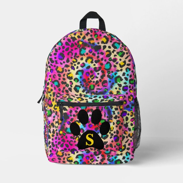 Gefärbte Krawatte Regenbogen Leopard Druckfarben C Bedruckter Rucksack (Vorderseite)