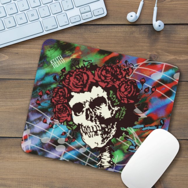 Gefärbte Krawatte Schädel mit Rose Mousepad (Von Creator hochgeladen)