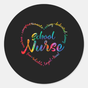 Gefärbte Krawatte School Nurse Heart Word Krankenp Runder Aufkleber