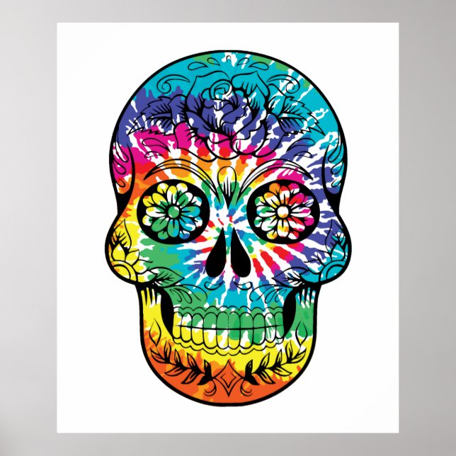 Gefärbte Krawatte Sugar Skull Dia De Los Muertos Poster (Vorne)