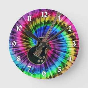 Gefärbte Krawatte Swirl Electric Music Guitar Cloc Runde Wanduhr
