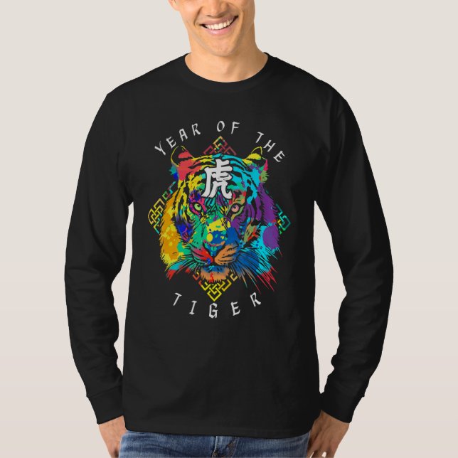 Gefärbte Krawatte Tiger Face Chinese Zodiac Horosk T-Shirt (Vorderseite)