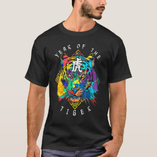 Gefärbte Krawatte Tiger Face Chinese Zodiac Horosk T-Shirt