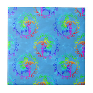 Gefärbte Krawatte Tribal Turtle Moari Sun Light Bl Fliese