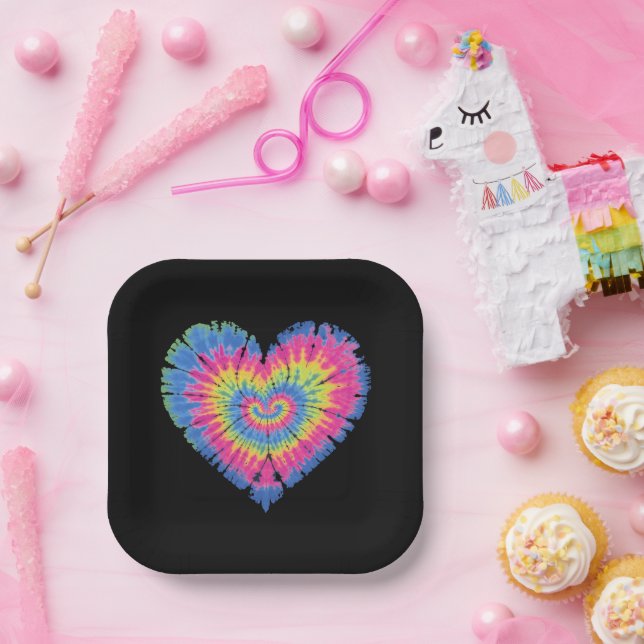 Gefärbte Krawatte Valentines farbenfroher Herztag Pappteller (Party)