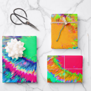 Gefärbte Krawatte Wrapping Paper Flat Sheet Set 3 Geschenkpapier Set