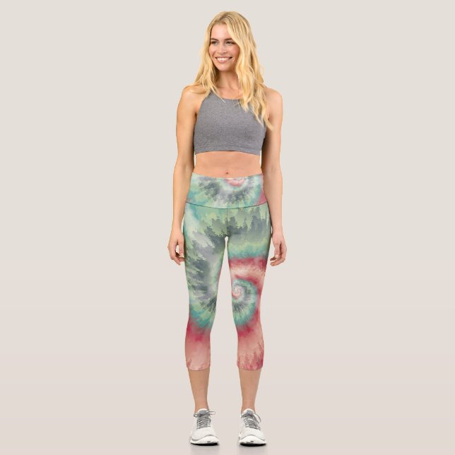 Gefärbte Krawatte Yoga Pant Capri Leggings (Vorderseite)
