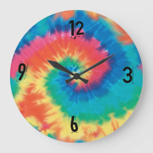 Gefärbte Krawattehippie-Uhr - Text kann geändert Große Wanduhr