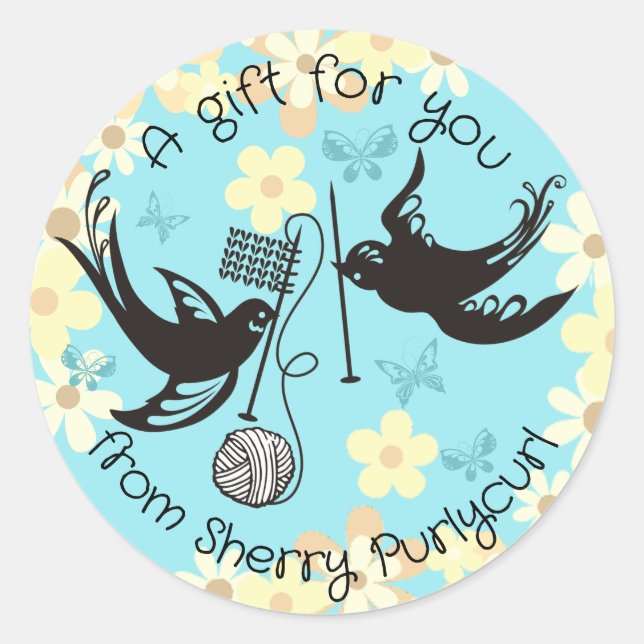 Gefasste Farbvögel Stricknadeln aus Garn Runder Aufkleber (Vorderseite)