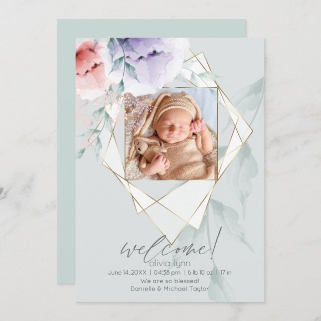 Gefasste Gold Foto Rahmen Korallen und Lilac Peony Einladung (Vorne/Hinten)