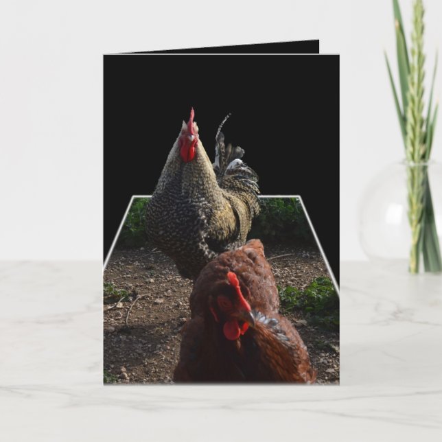 gefickter Fluffy Rooster mit Hen, Karte (Vorderseite)