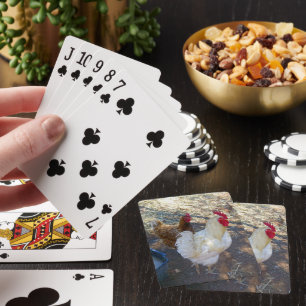 Gefiederte Gefährten: Weißer Hahn und seine Henne Spielkarten