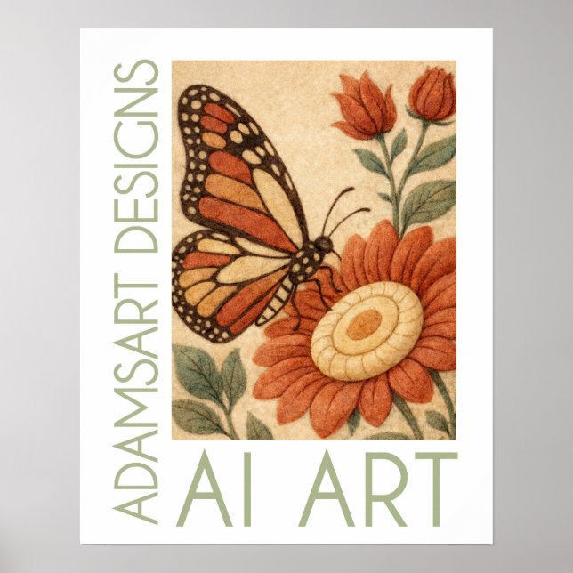 Gefilterter Monarch-Schmetterling Blumen-Volks-Kun Poster (Vorne)
