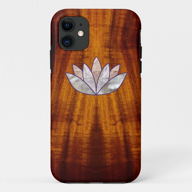 Geflammtes Koa Holz mit Lotus-Blüte Case-Mate iPhone Hülle (Rückseite)