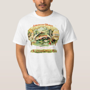 Gefleckter Forellen-Schachtel-Etikett für alte Zig T-Shirt