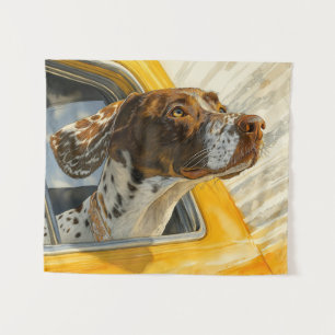 Gefleckter Hund auf Autoreise-Kunstprint Wandteppich