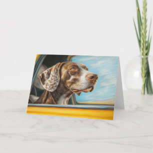 Gefleckter Hund auf einem Auto-Abenteuer-Kunstprin Karte