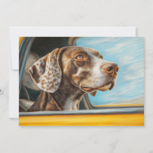 Gefleckter Hund auf einem Auto-Abenteuer-Kunstprin Karte