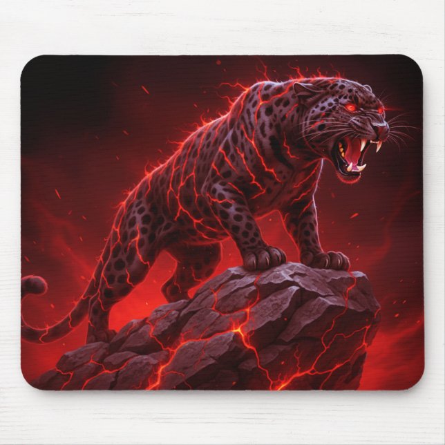 Gefleckter Leopard Mit Roten Elektrischen Ladungen Mousepad (Vorne)