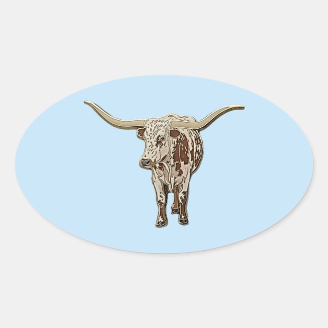 Geflecktes Longhorn-Rind Ovaler Aufkleber (Vorderseite)