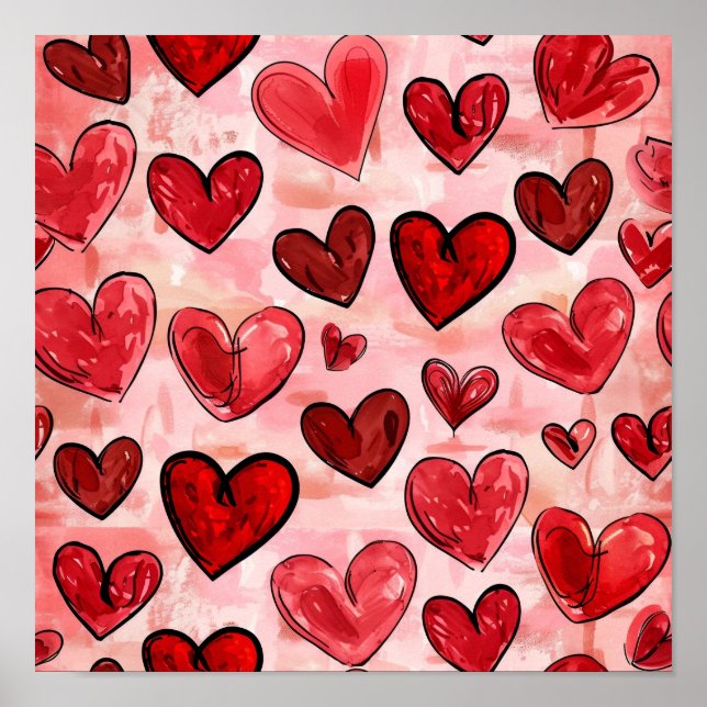 Geflecktes rotes Herzmuster Poster (Vorne)