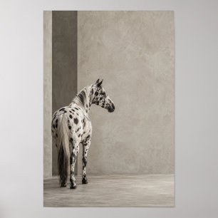 Geflecktes Weißes Pferd Minimalistisches Reitportr Poster