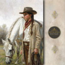 Geflochtene Cowgirl mit Weißem Pferd Découpage