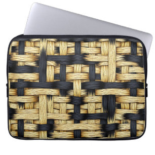 Geflochtene Rattan-Korbflechttextur Schwarz Natürl Laptopschutzhülle
