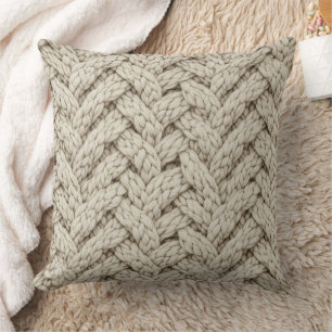 Geflochtene Stricktextur – Warmbeige (2) Kissen