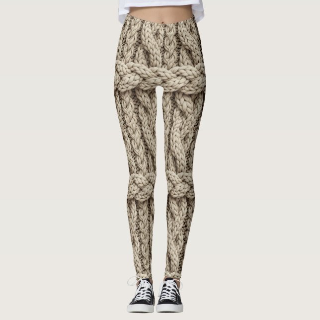 Geflochtene Stricktextur – Warmes Beige (4) Leggings (Vorderseite)