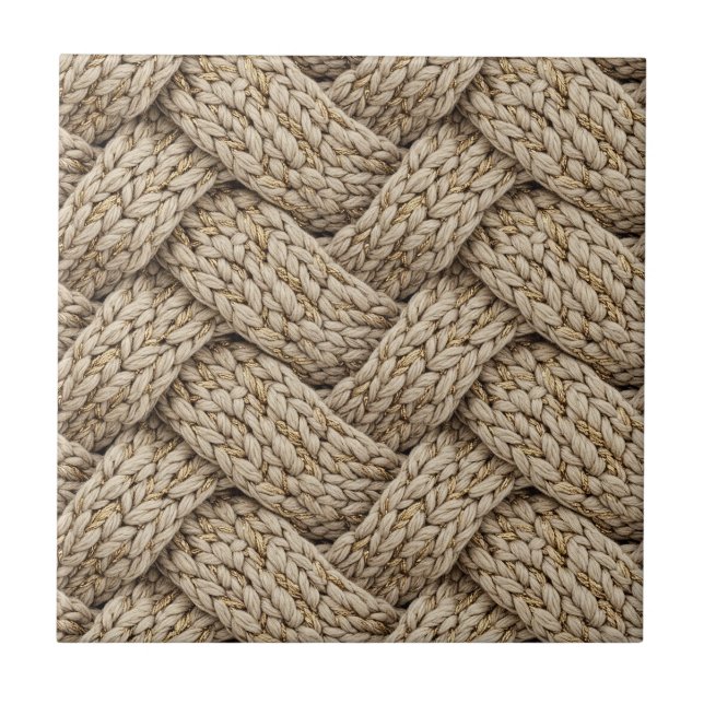 Geflochtene Stricktextur – Warmes Beige Fliese (Vorderseite)