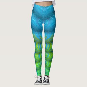 Geflochtene Wellen des grünen und blauen Fraktals  Leggings