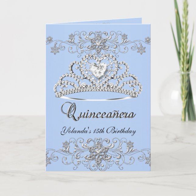 Geflochtenes Quinceanera Blue Glitzer Tiara Foto Einladung (Vorderseite)