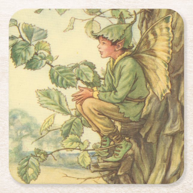 Geflügel-Elm-Fee in einem Baum Rechteckiger Pappuntersetzer (Vorderseite)