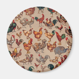 Geflügel Hahn Huhn Land vintage Kunst Magnet