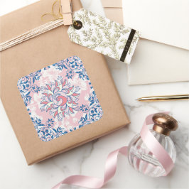 Geflügelte Blumenharmonie – Rosa und Weißer Vogel Quadratischer Aufkleber