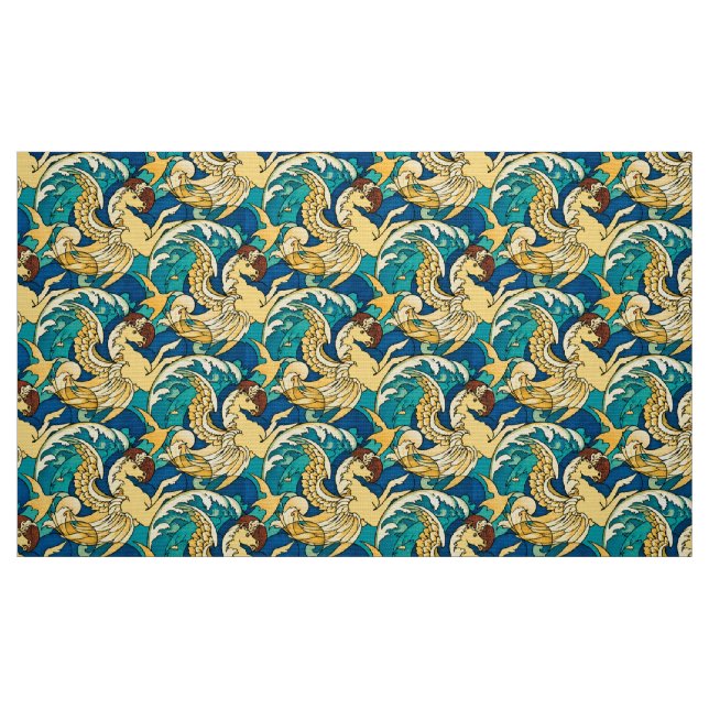 Geflügelte Hippocampus-Seepferdchen im Ozeanmuster Stoff (Fat Quarter (45,7 x 55,9 cm))