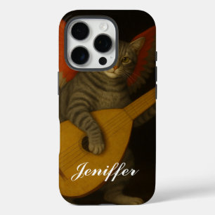 Geflügelte Musikerkatze, die Lute spielt, Kunst iPhone 16 Pro Hülle