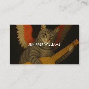 Geflügelte Musikerkatze, die Lute spielt, Kunst Visitenkarte
