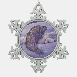 Geflügelter Eisbär Engel Schneeflocken Zinn-Ornament