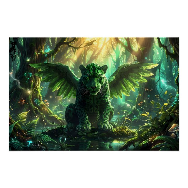 Geflügelter Leopard – Fantasie Tierillustration Poster (Vorderseite)
