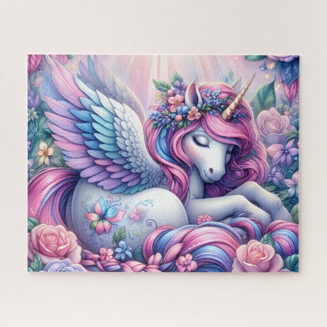 Geflügeltes Einhorn mit Blumen Puzzle (Horizontal)
