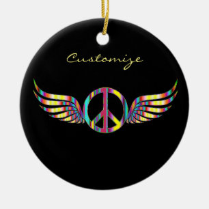 Geflügeltes Hippie-Friedenssymbol Thunder_Cove Keramik Ornament