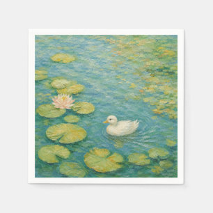 Geflüster am Seerosenteich – Kleiner weißer Ente Serviette
