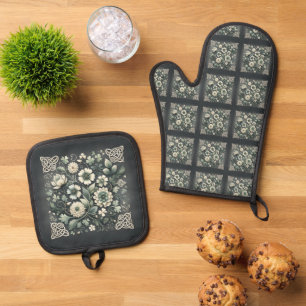 Geflüstertes Kleeblatt-Knotenwerk-Garten Ofenhandschuh & Topflappen-Set