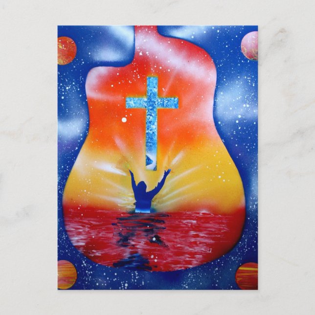 Gefragt und ihr werdet - Mann Crossgitarre empfang Postkarte (Vorderseite)