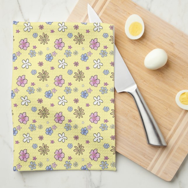 Gefreiter Whimsical Floral Yellow Spring Geschirrtuch (Viertel Falte)
