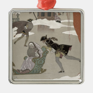 Gefrieren Sie Skaten auf dem gefrorenen See, Silbernes Ornament